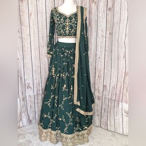 Forest Emerald Green &  gold embroidered lehenga choli